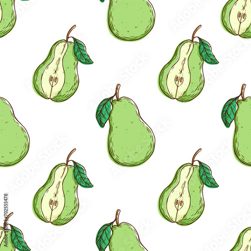 hand drawn pear seamless pattern on white background