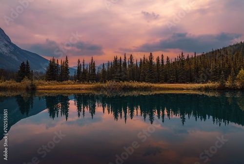 Panoramic Sunrise Reflections On A Banff Park Lake