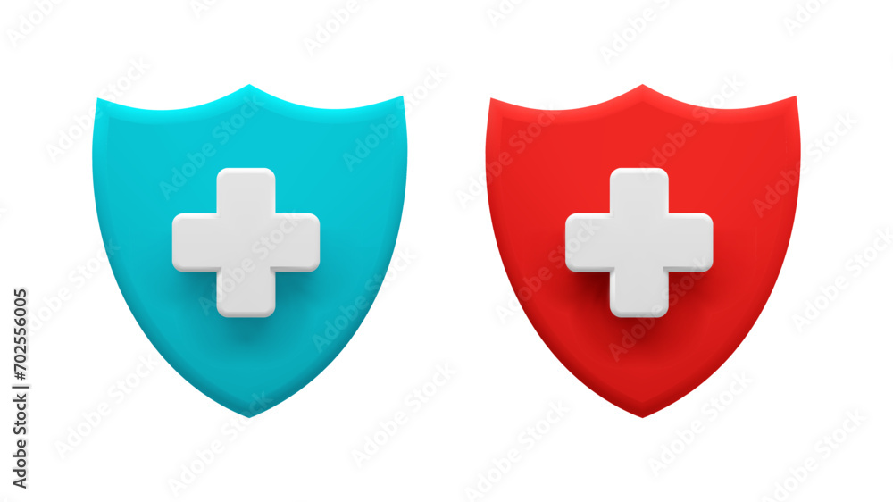 Fototapeta premium Medical Protection Shields with Cross Symbols in Blue and Red. Vector stock illustration