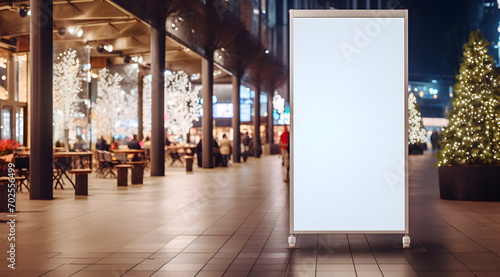 Roll up mockup poster, a large white sign is in a shopping mall