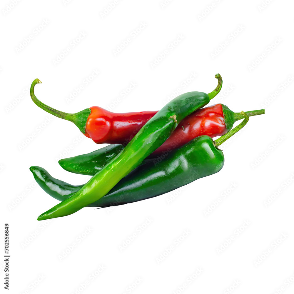 Floating Of Green And Red Jalapeño, Without Shadow, Isolated Transparent Background