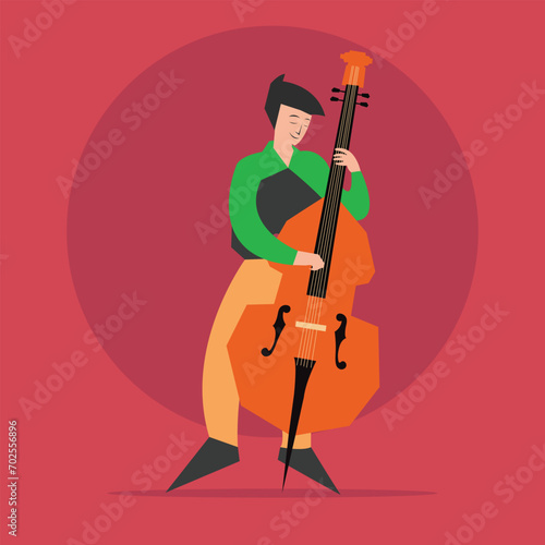 Double bass player vector stock Illustration, Jazz Music Vector, double bass instrument vector © Teras One