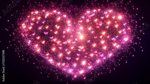 A mesmerizing display of fireworks forming the shape of intertwined hearts, symbolizing true love. photo