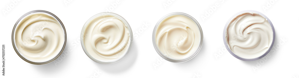 set of White cream top view on isolate transparency background, PNG - obrazy, fototapety, plakaty 