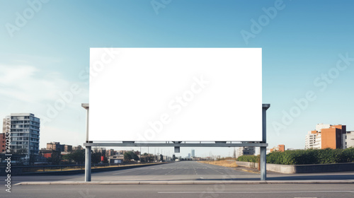 Large billboard on a deserted city road at sunset. Communication and urban landscape concept. Generative AI