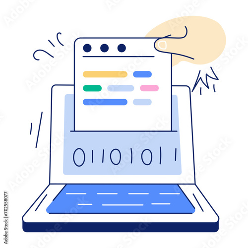 Handy doodle mini illustration of bit coding 