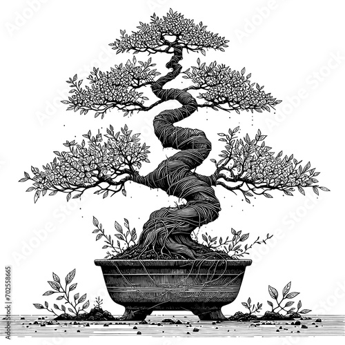 Artistic Hand Drawn Bonsai Tree Line Art Vector