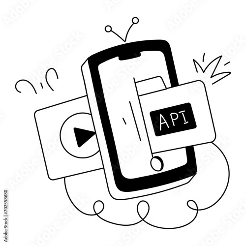 Get this doodle mini illustration of mobile api 
