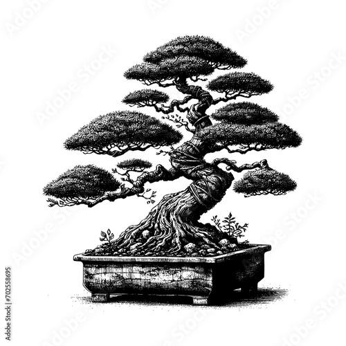 Artistic Hand Drawn Bonsai Tree Line Art Vector