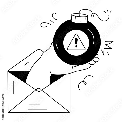 Modern hand drawn mini illustration showing spam email 