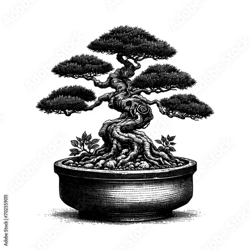 Artistic Hand Drawn Bonsai Tree Line Art Vector