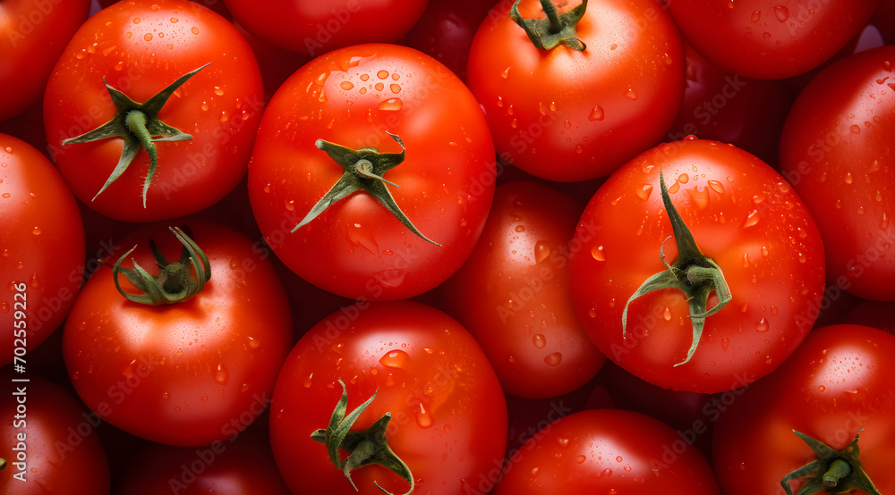 Close up of a bunch of red tomatoes. The tomatoes are wet and shiny. Freshness and abundance texture Close up of a bunch of red tomatoes. The tomatoes are wet and shiny. Freshness and abundance texture