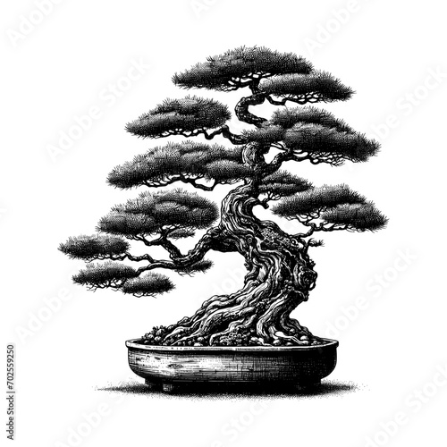 Artistic Hand Drawn Bonsai Tree Line Art Vector