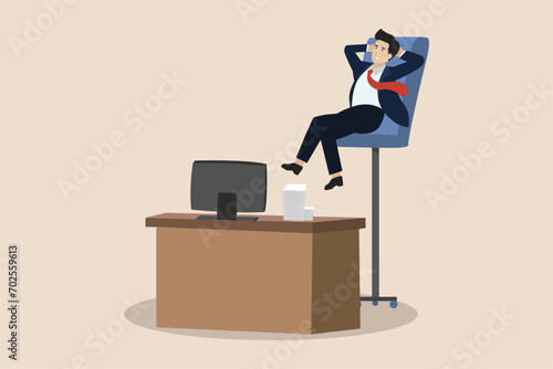 High position, promotion to a higher position, promotion to the next level, career advancement, happy businessman promoted to a high position sitting in a high office chair.