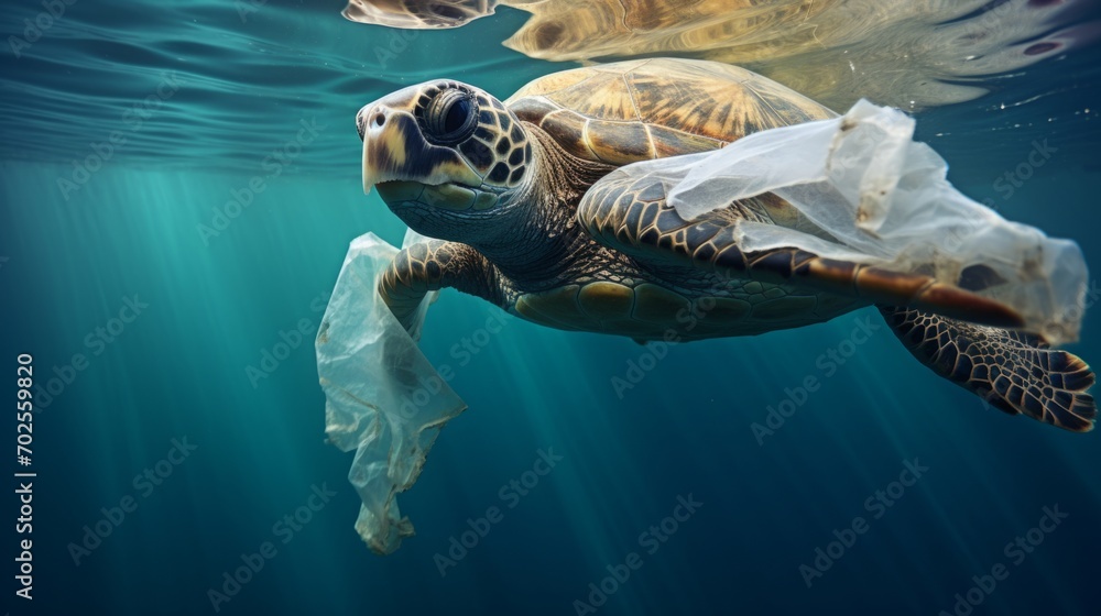Environmental issue of plastic pollution problem. Sea Turtles can eat ...