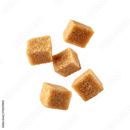 Floating Of A Brown Sugar Cubes, Without Shadow, Isolated Transparent Background