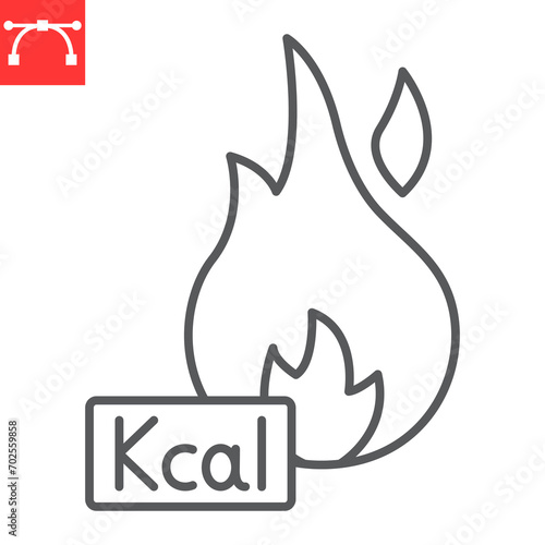 Burn Kcal line icon, fitness and sport, calories burn vector icon, vector graphics, editable stroke outline sign, eps 10.