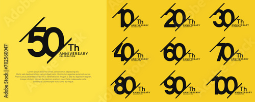 anniversary vector set with black color and slash for celebration purpose