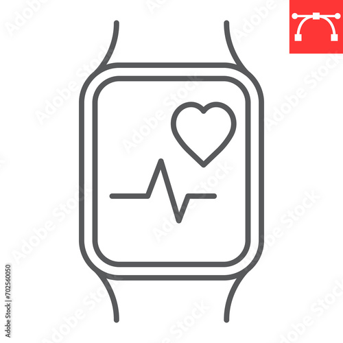 Fitness watch line icon, sport and gadget, fitness tracker vector icon, vector graphics, editable stroke outline sign, eps 10.