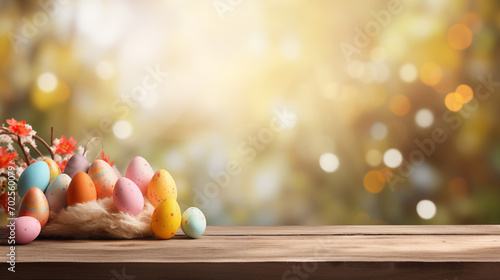 Empty wooden table background - easter spring theme photo