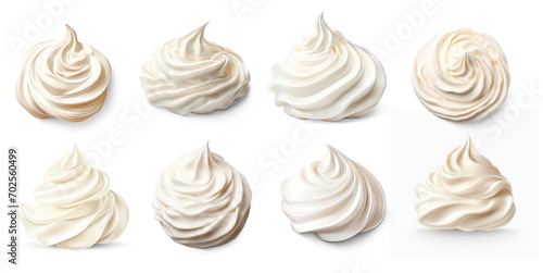 Collection of White Whiped cream on isolate transparency background, PNG