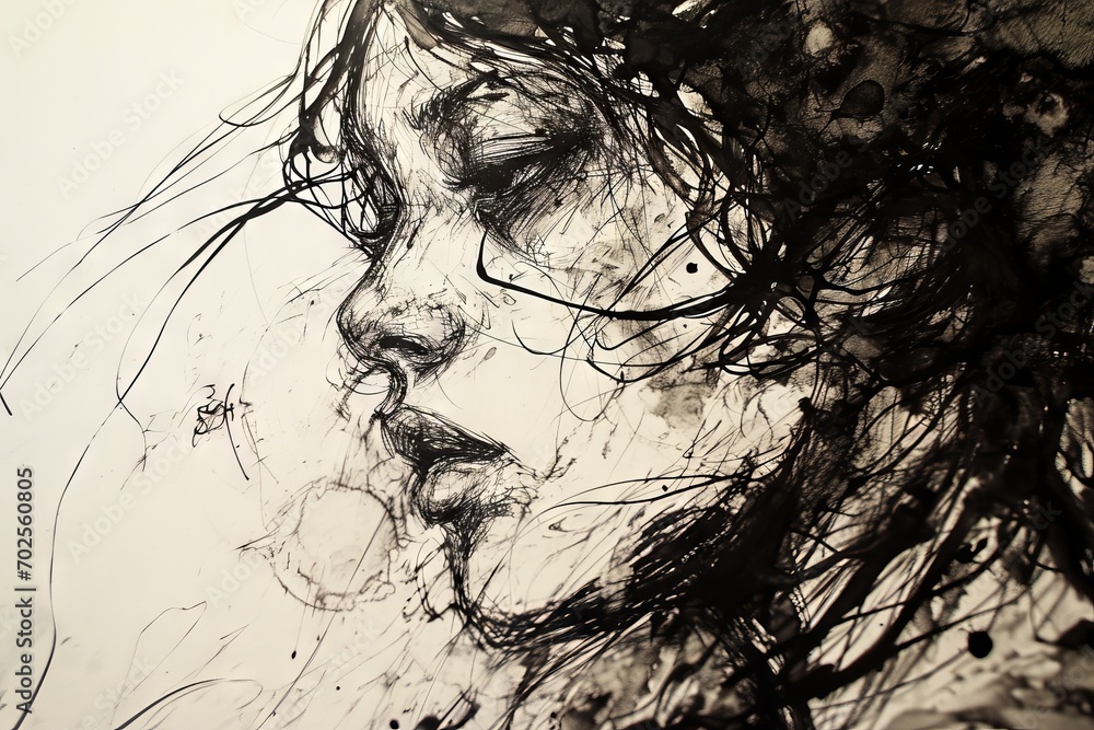 ink drawing of a woman head