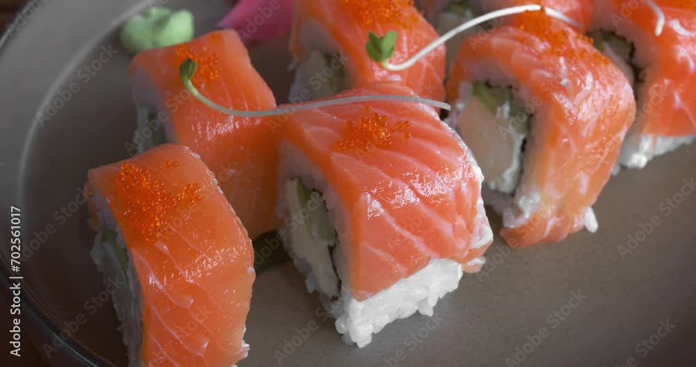 Sushi set, japanese meal on plate. Philadelphia sushi rolls fresh