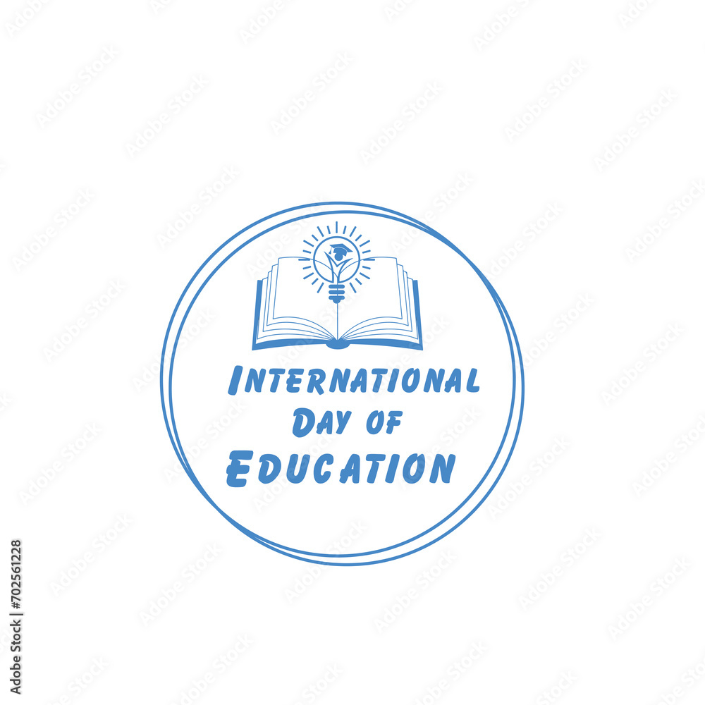 International Day of Education celebration banner, poster, icon, sign, symbol of studying, knowledge, isolated at white background.