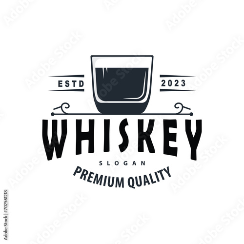 Whiskey Logo, Drink Label Design With Old Retro Vintage Ornament Illustration Premium Template