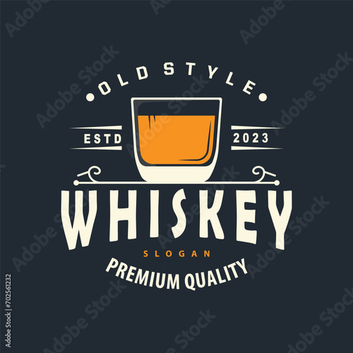 Whiskey Logo, Drink Label Design With Old Retro Vintage Ornament Illustration Premium Template