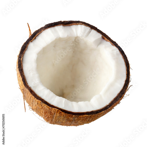 Floating Of Opened Coconut, Without Shadow, Isolated Transparent Background
