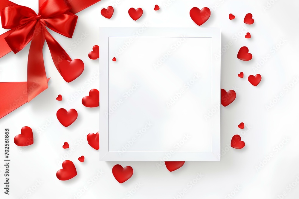 white note Valentines celebration greeting with little ribbon bow,mockup style, isolated on white background white note Valentines celebration greeting with little ribbon bow,mockup style, isolated on white background
