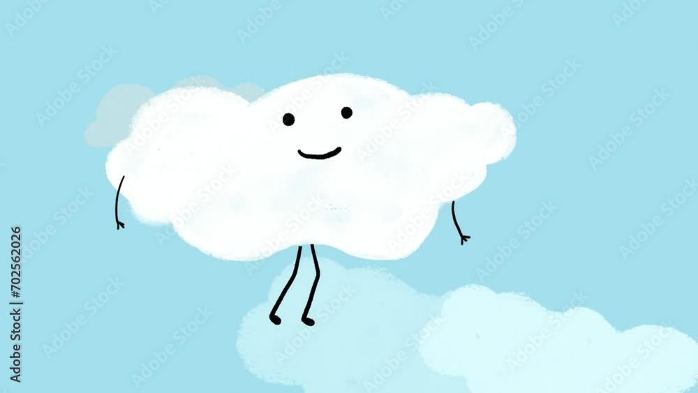 Happy cloud walking on blue sky, 2D animation cartoon Happy cloud walking on blue sky, 2D animation cartoon