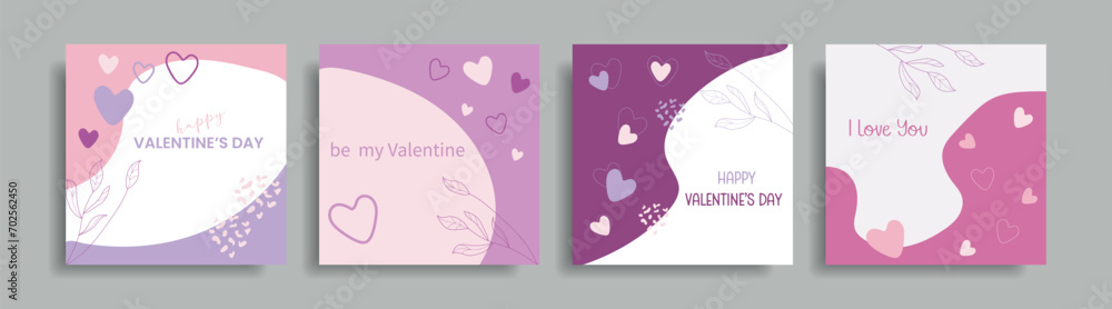 Set of cute Valentine cards. Postcards with congratulations for Valentine's Day. Place for text. Set of cute Valentine cards. Postcards with congratulations for Valentine's Day. Place for text.