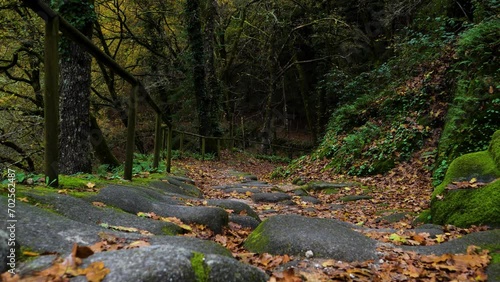 Stone Path to San Pedro de Rocas monastery, Galicia photo
