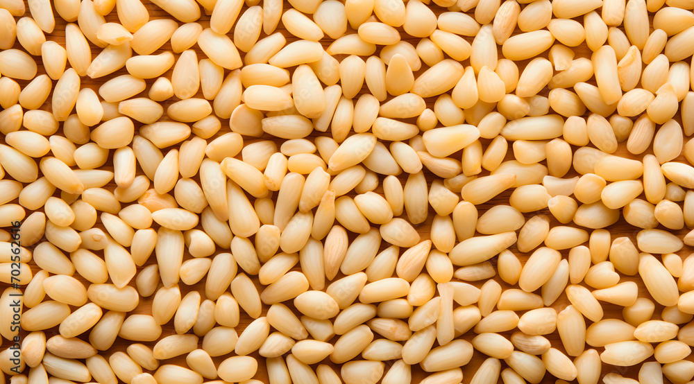 Pine Nuts Texture Close-Up: A dense texture of fresh pine nuts with a golden hue Pine Nuts Texture Close-Up: A dense texture of fresh pine nuts with a golden hue