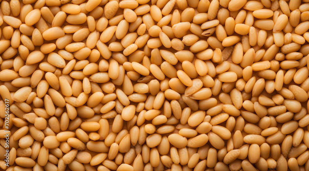 Pine Nuts Texture Close-Up: A dense texture of fresh pine nuts with a golden hue Pine Nuts Texture Close-Up: A dense texture of fresh pine nuts with a golden hue