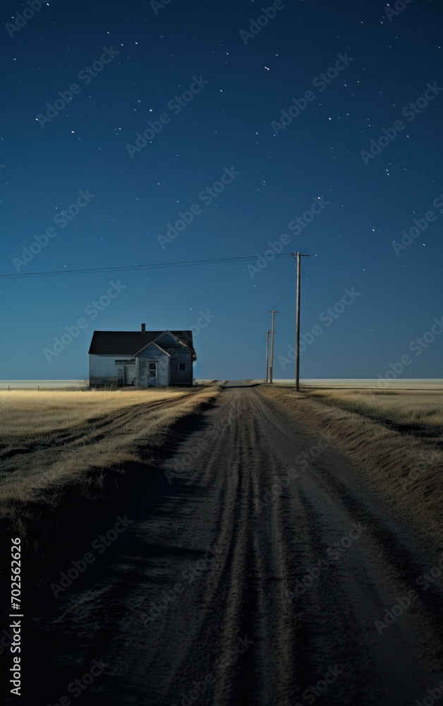Picture of a solitary street in an open field at night Picture of a solitary street in an open field at night