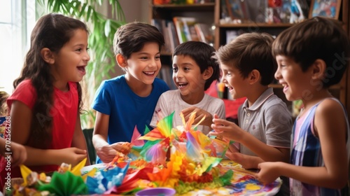 Traditional Piñata Celebration with Hispanic Kids