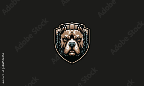 head pitbull with shield vector illustration logo design