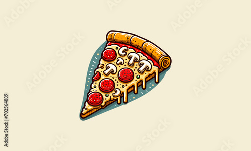 pizza with mushroom and cheese vector flat design