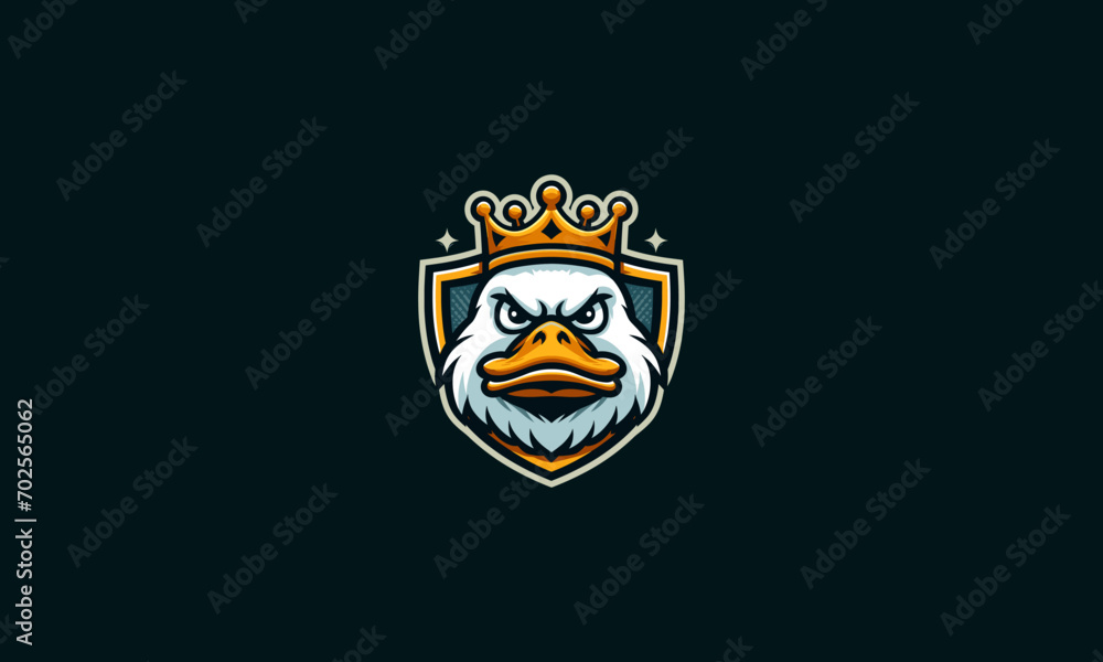 Fototapeta premium face duck wearing crown and shield vector logo design