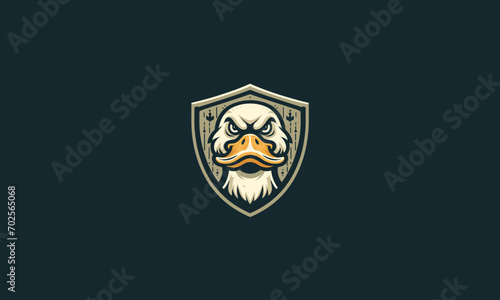 face duck angry and shield vector logo flat design