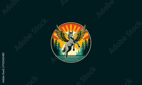donkey on forest with wings vector logo flat design photo