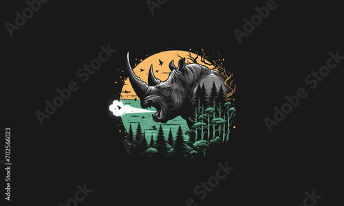 rhino attack on mountain vector illustration artwork design