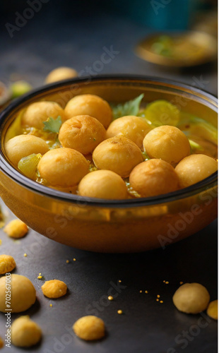 Panipuri or fuchka fhuchka or gupchup or golgappa or Pani ke Patake is a type of snack that originated in the Indian subcontinent photo