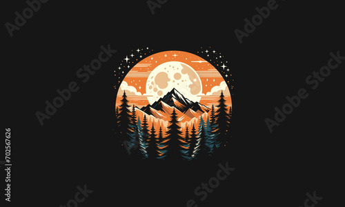 mountain and forest and moon night vector design