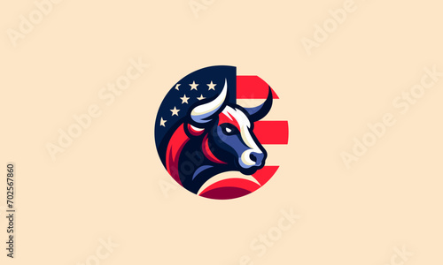 head bull and flag american vector logo design