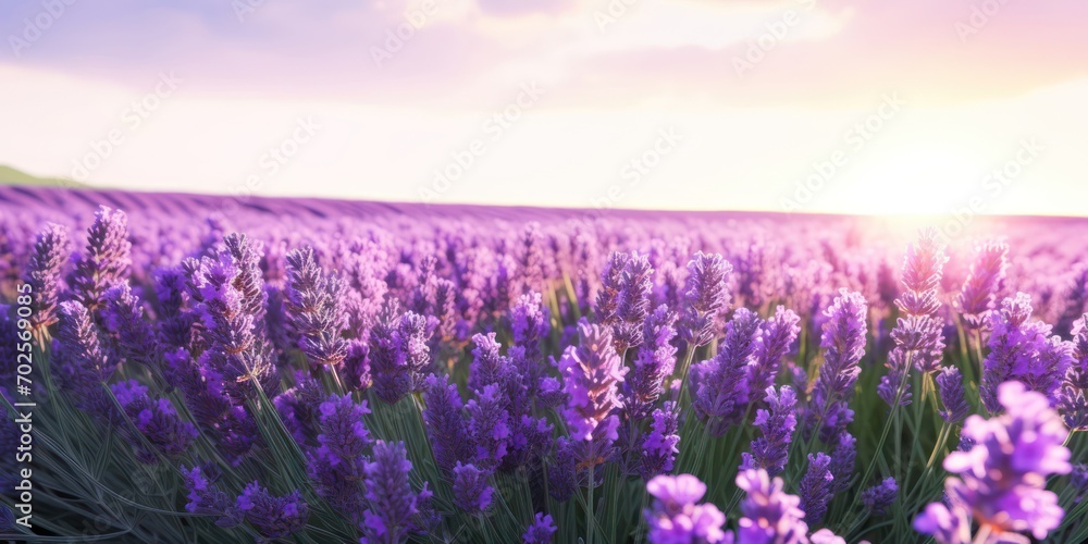 Fototapeta premium Tranquil Lavender Field Bathed in Sunlight