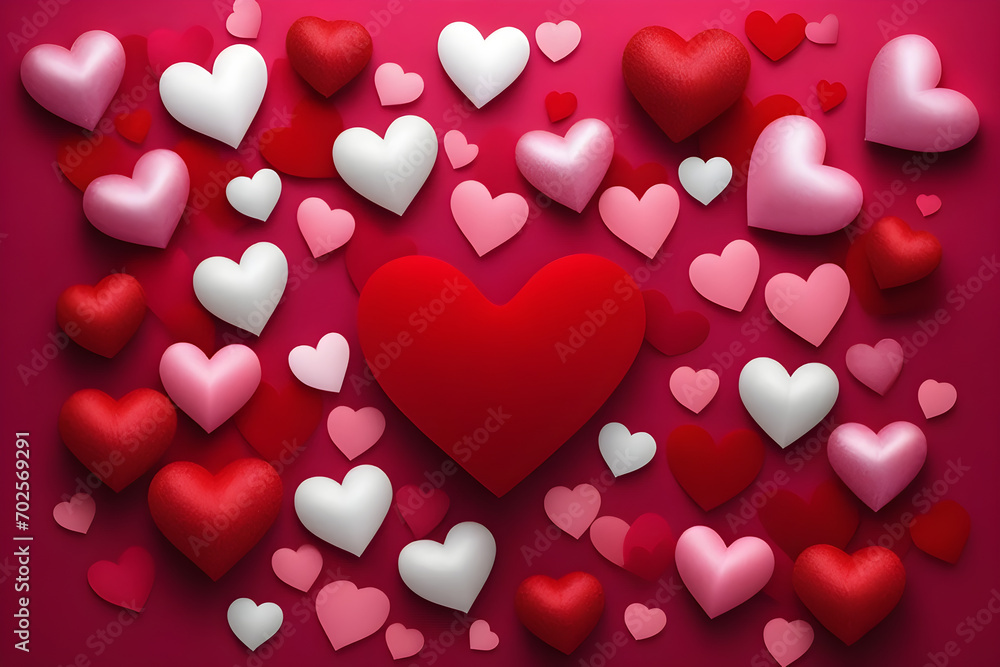 valentines day background with irregularly sized non woven hearts the center heart Generative AI
